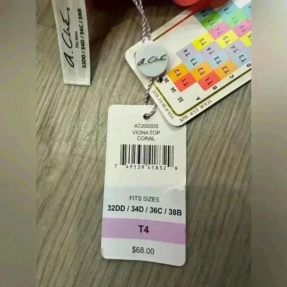 A.CHE NWT Women’s Viona Top Coral Swimsuit Bikini Top Size 32DD, ‎ 34D, 36C, 38B - Picture 6 of 7